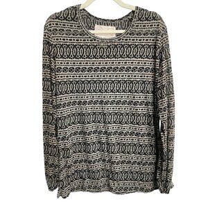 Adventura Geometric Long Sleeve Tee Women XXL Crewneck Gray Black Boho Retro Y2K